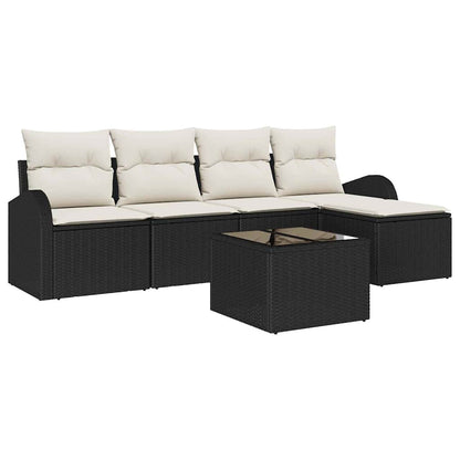 Set di divani con cuscino 6 pcs Nero e Bianco polyrattan | homemem39