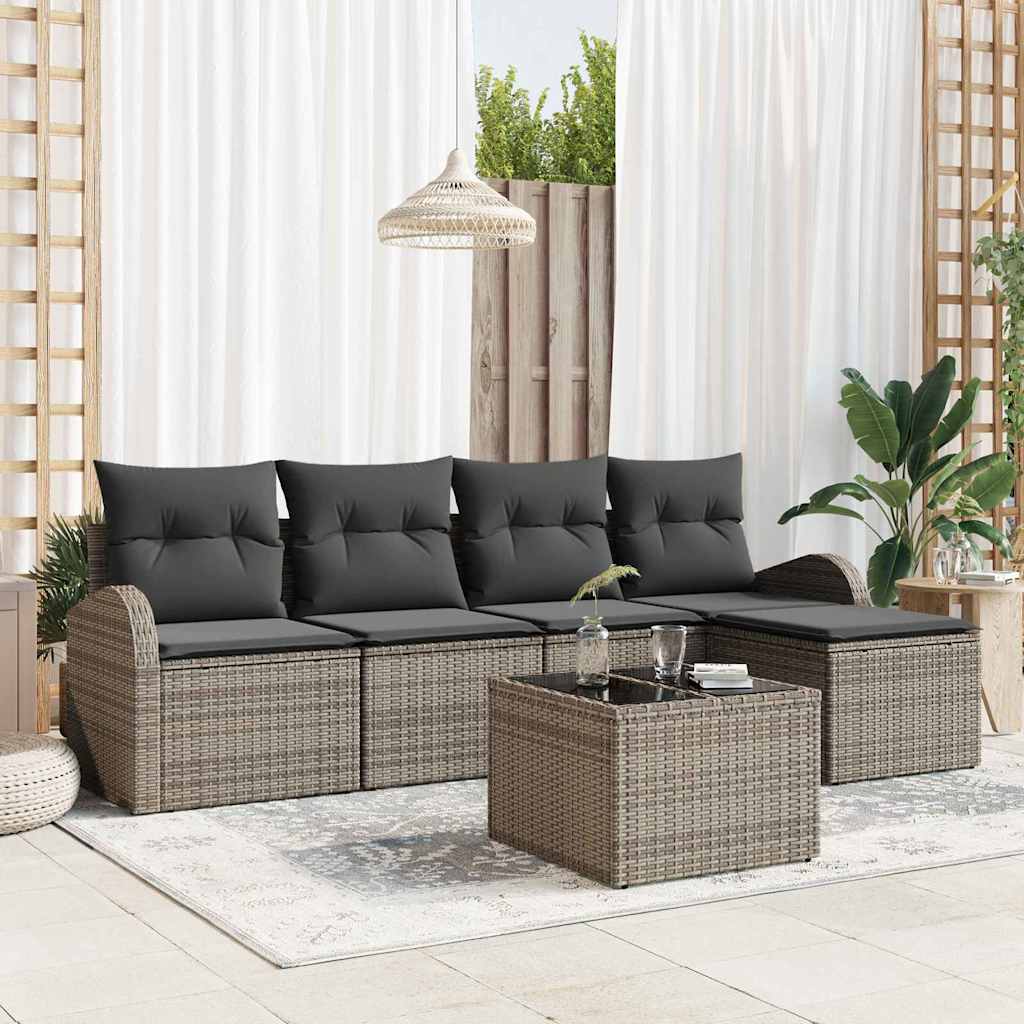Set di divani con cuscino 6 pcs Grigio polyrattan | homemem39
