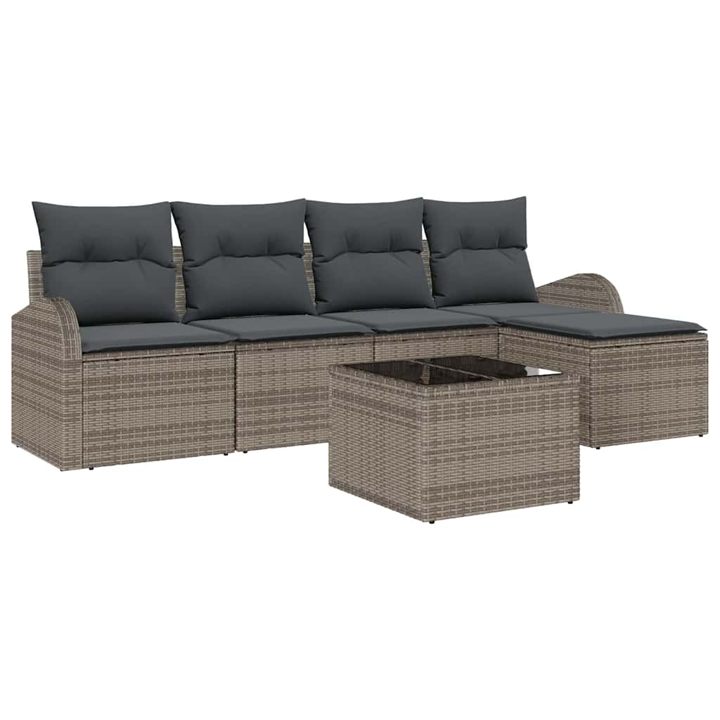 Set di divani con cuscino 6 pcs Grigio polyrattan | homemem39