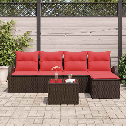Set di divani con cuscino 6 pcs Marrone e Rosso polyrattan | homemem39