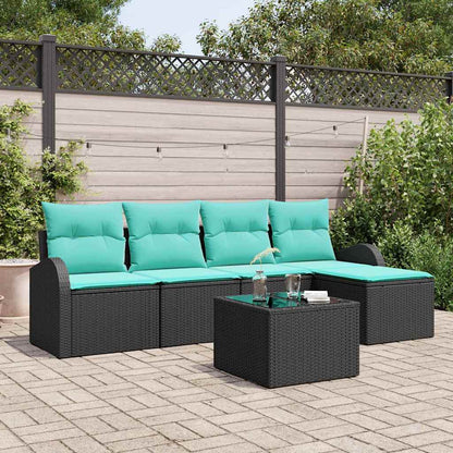 Set di divani con cuscino 6 pcs Nero e Turchese polyrattan