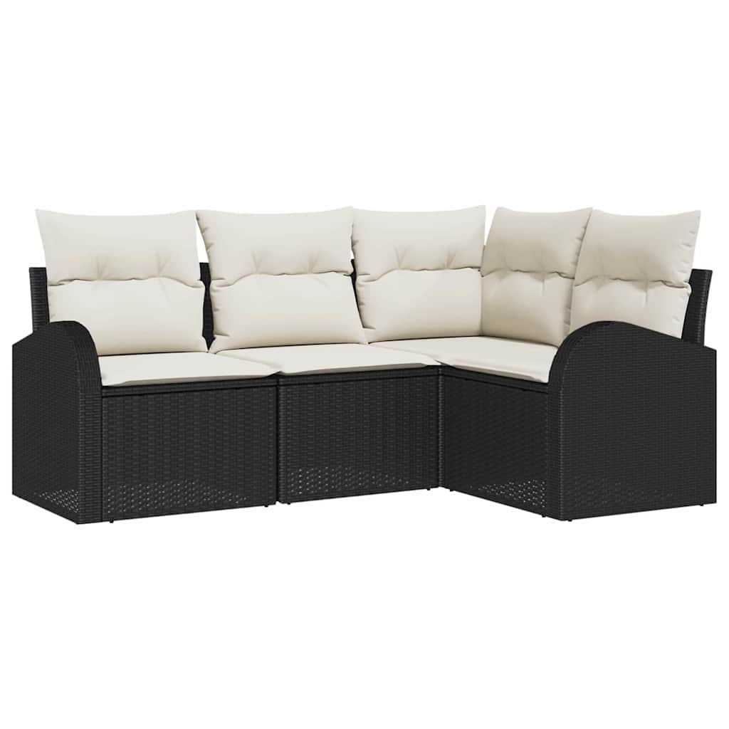 Set Divano da Giardino 4 pcs Nero e Bianco polyrattan | homemem39