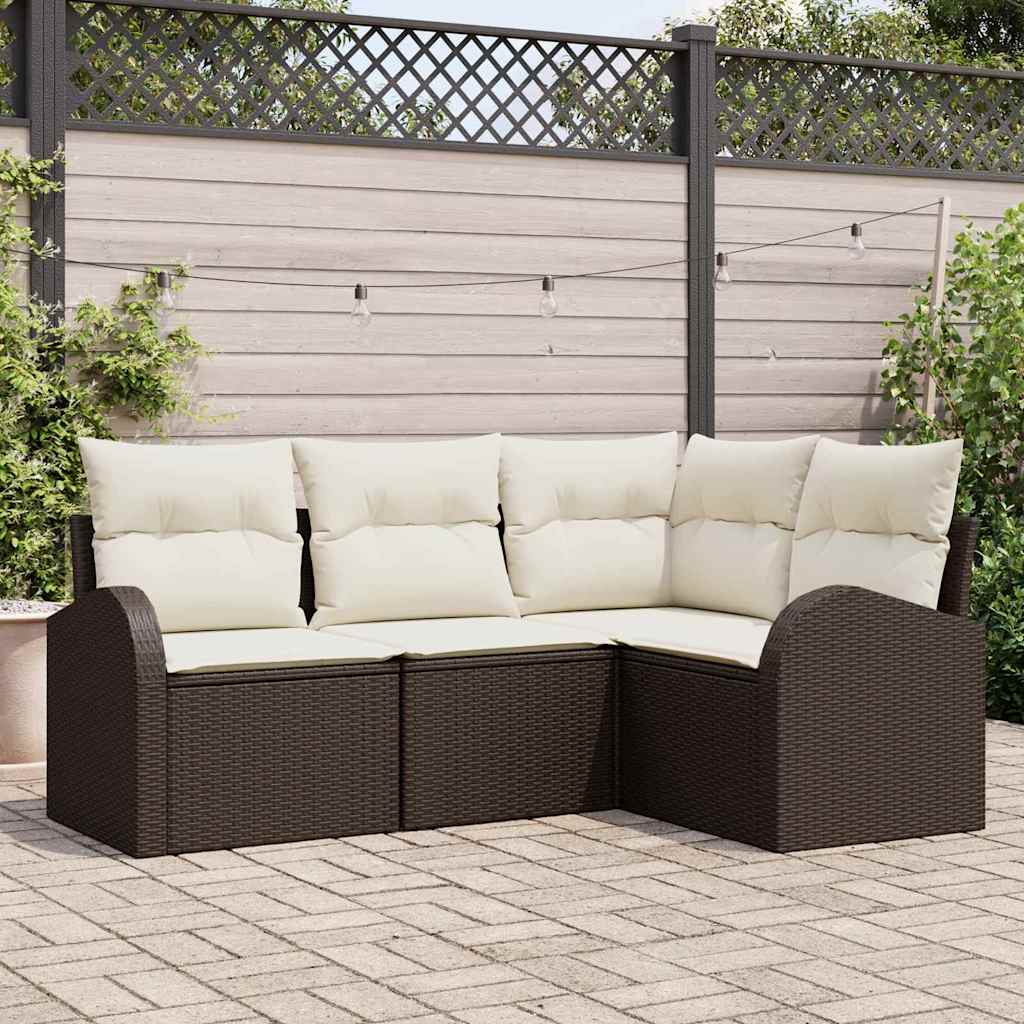 Set Divano da Giardino 4 pcs Marrone e bianco polyrattan | homemem39