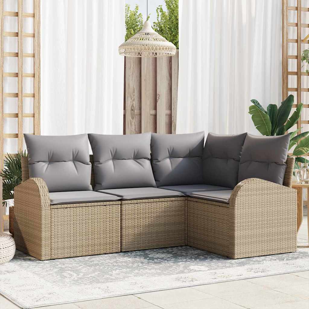 Set Divano da Giardino 4 pcs Beige e Grigio Chiaro polyrattan | homemem39
