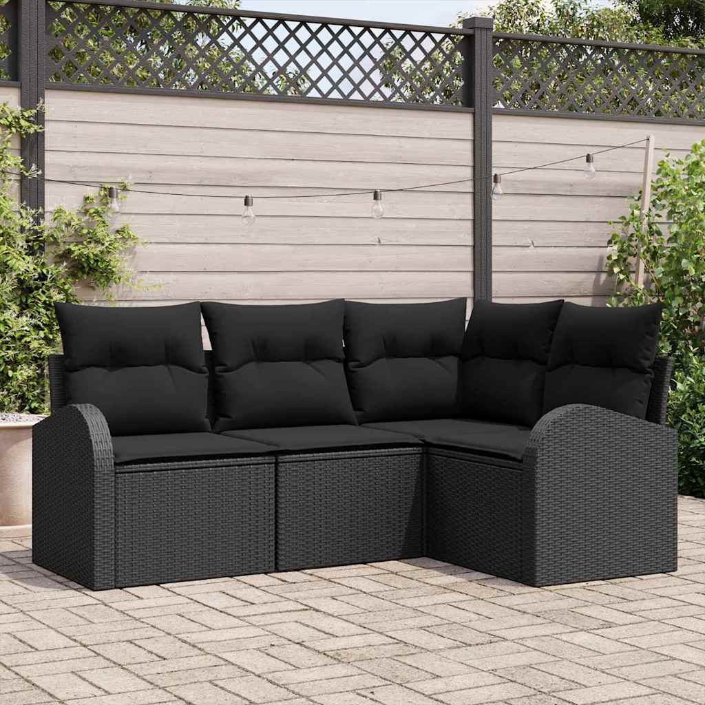 Set Divano da Giardino con cuscino 4 pcs Nero polyrattan | homemem39