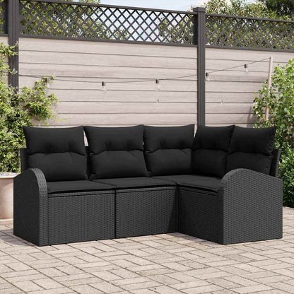 Set Divano da Giardino con cuscino 4 pcs Nero polyrattan | homemem39