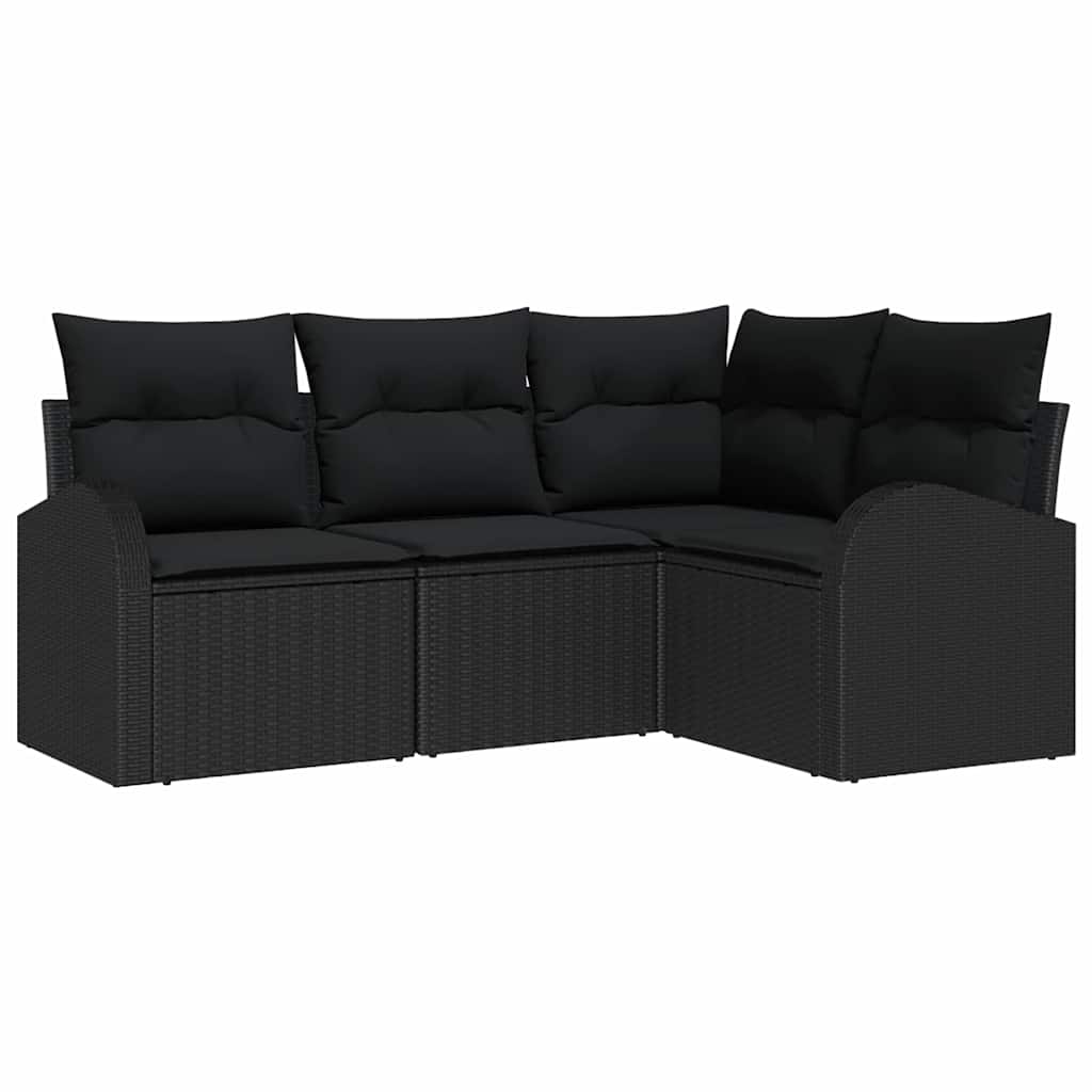 Set Divano da Giardino con cuscino 4 pcs Nero polyrattan | homemem39