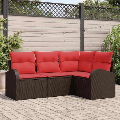 Set Divano da Giardino 4 pcs Marrone e Rosso polyrattan | homemem39