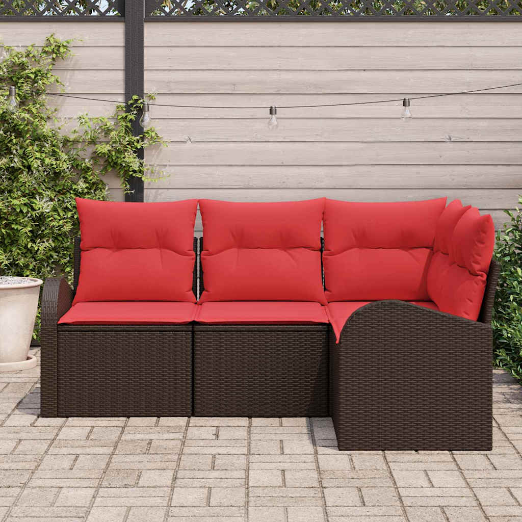 Set Divano da Giardino 4 pcs Marrone e Rosso polyrattan | homemem39