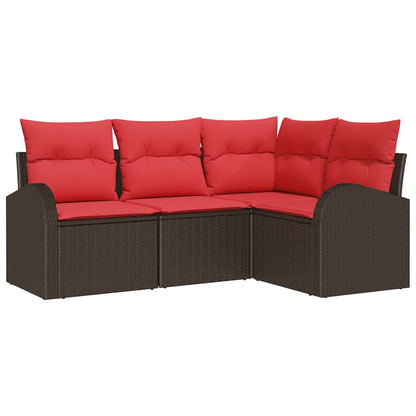 Set Divano da Giardino 4 pcs Marrone e Rosso polyrattan | homemem39