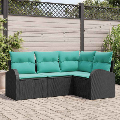 Set Divano da Giardino 4 pcs Nero e Turchese polyrattan | homemem39