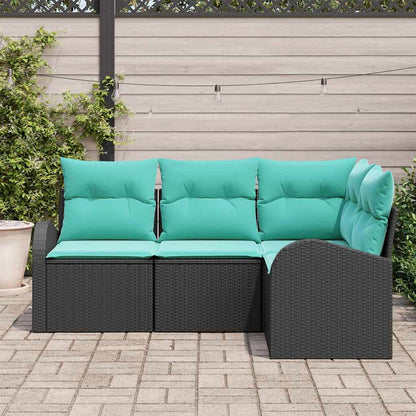Set Divano da Giardino 4 pcs Nero e Turchese polyrattan | homemem39