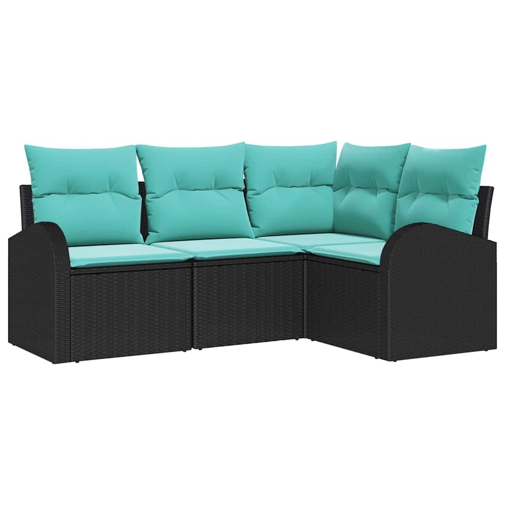 Set Divano da Giardino 4 pcs Nero e Turchese polyrattan | homemem39