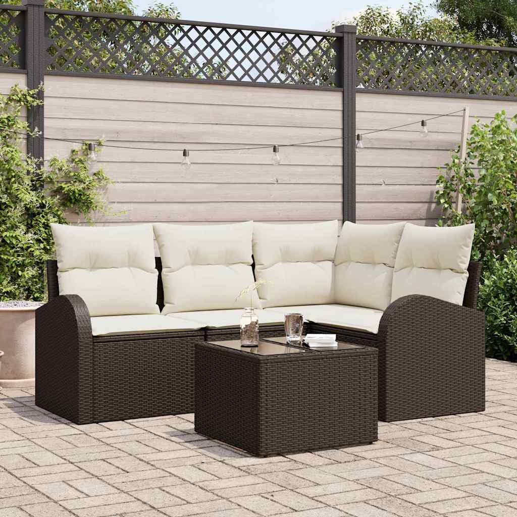 Set Divano da Giardino 5 pcs Marrone e bianco polyrattan | homemem39