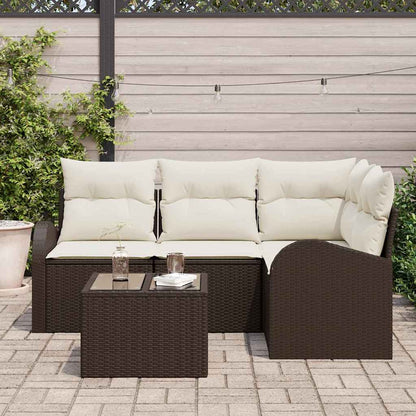 Set Divano da Giardino 5 pcs Marrone e bianco polyrattan | homemem39