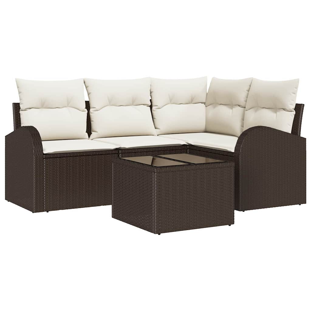 Set Divano da Giardino 5 pcs Marrone e bianco polyrattan | homemem39