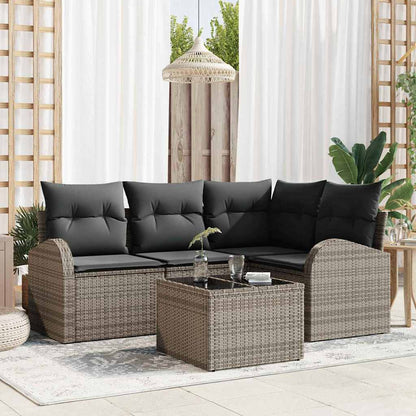 Set Divano da Giardino con cuscino 5 pcs Grigio polyrattan