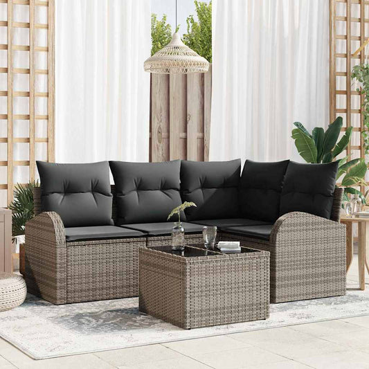 Set Divano da Giardino con cuscino 5 pcs Grigio polyrattan | homemem39