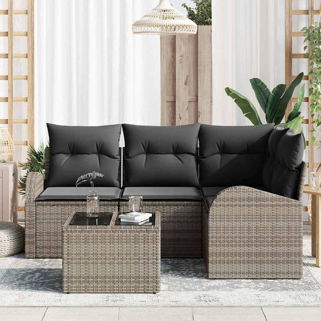 Set Divano da Giardino con cuscino 5 pcs Grigio polyrattan