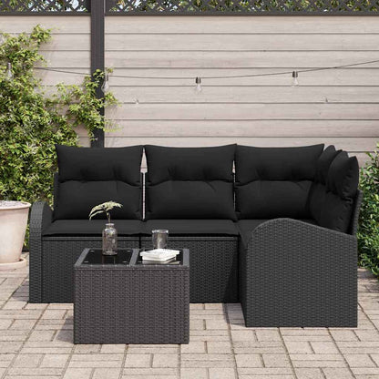Set Divano da Giardino con cuscino 5 pcs Nero polyrattan