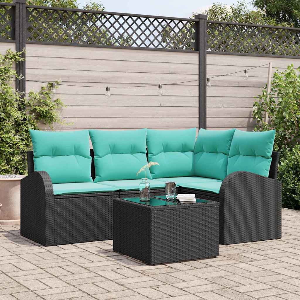 Set Divano da Giardino 5 pcs Nero e Turchese polyrattan | homemem39