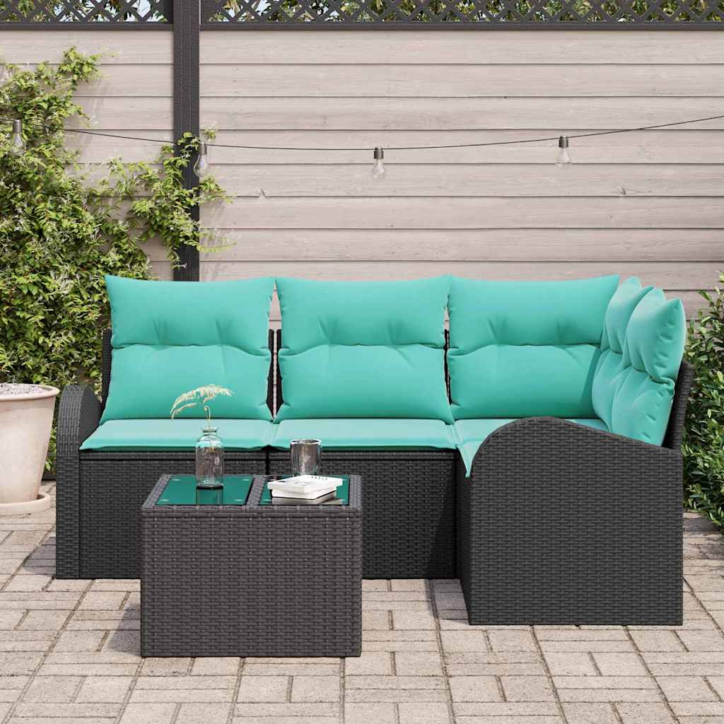 Set Divano da Giardino 5 pcs Nero e Turchese polyrattan | homemem39