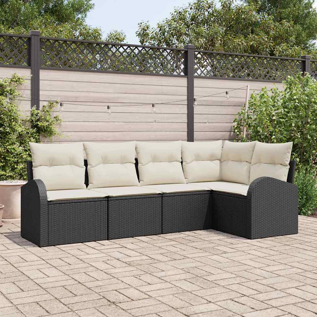 Set Divano da Giardino 5 pcs Nero e Bianco polyrattan | homemem39