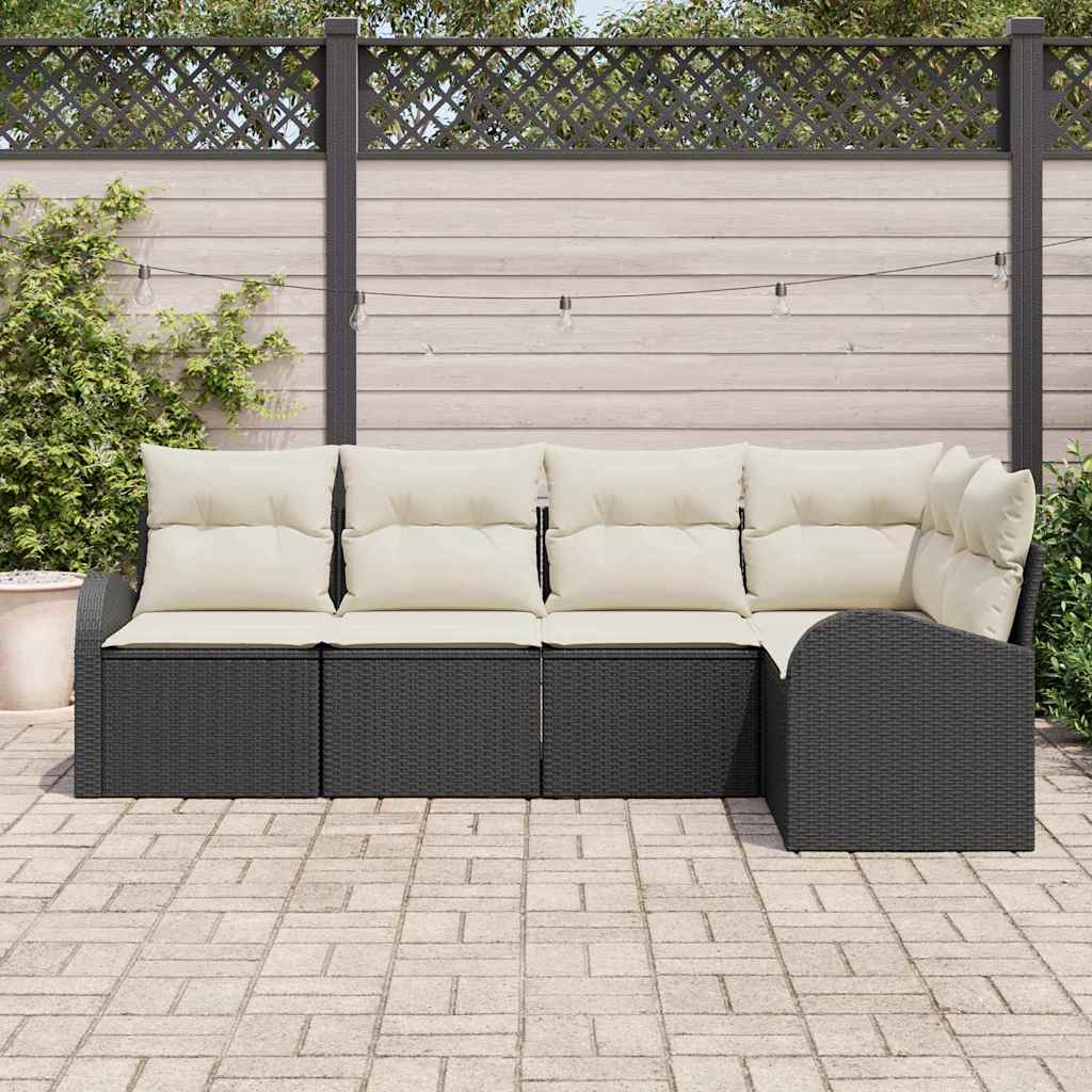 Set Divano da Giardino 5 pcs Nero e Bianco polyrattan | homemem39