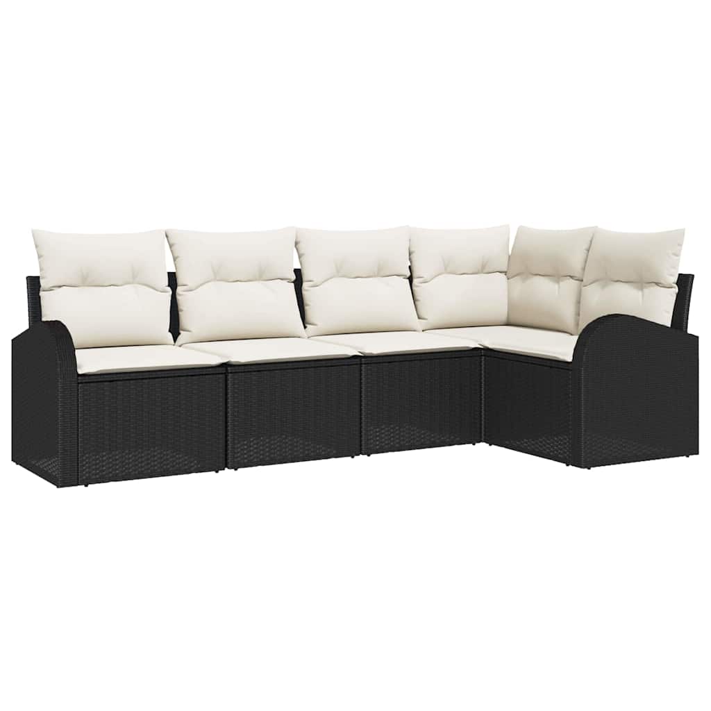 Set Divano da Giardino 5 pcs Nero e Bianco polyrattan | homemem39