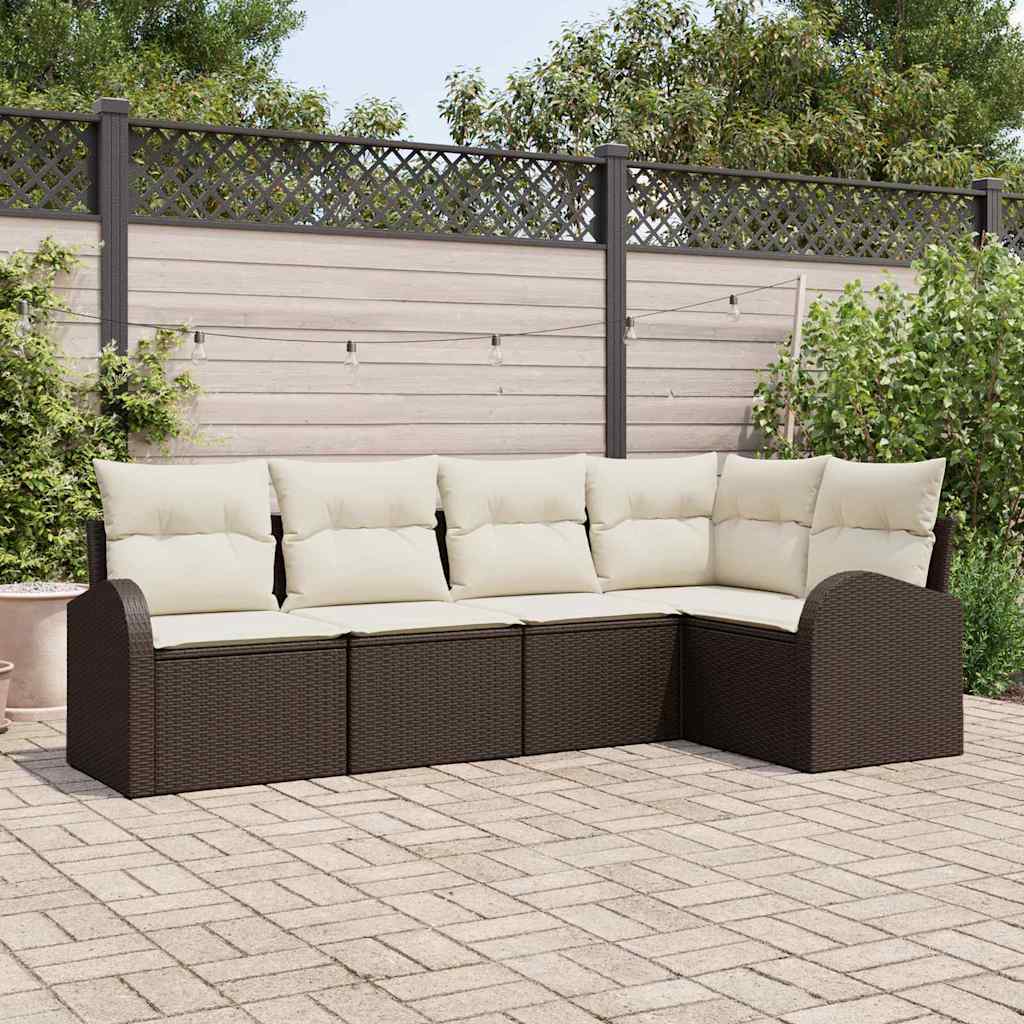 Set Divano da Giardino 5 pcs Marrone e bianco polyrattan | homemem39