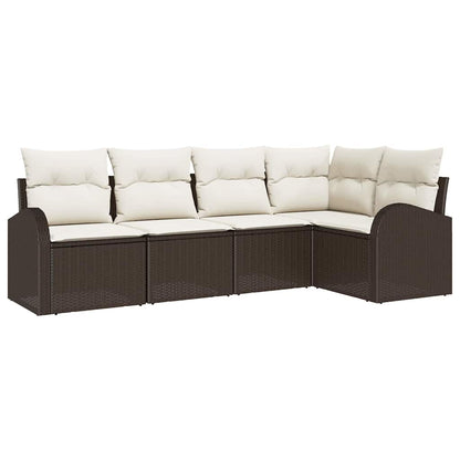 Set Divano da Giardino 5 pcs Marrone e bianco polyrattan | homemem39