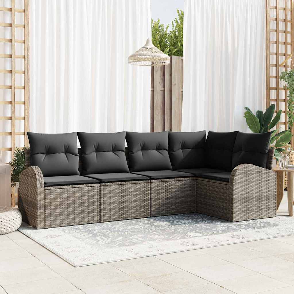 Set Divano da Giardino con cuscino 5 pcs Grigio polyrattan | homemem39