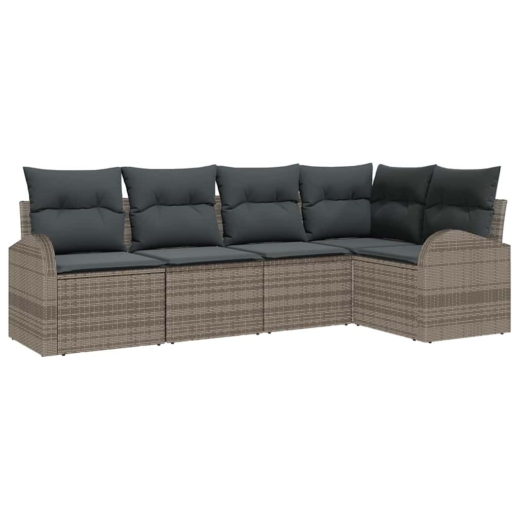 Set Divano da Giardino con cuscino 5 pcs Grigio polyrattan | homemem39