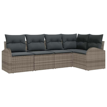 Set Divano da Giardino con cuscino 5 pcs Grigio polyrattan | homemem39