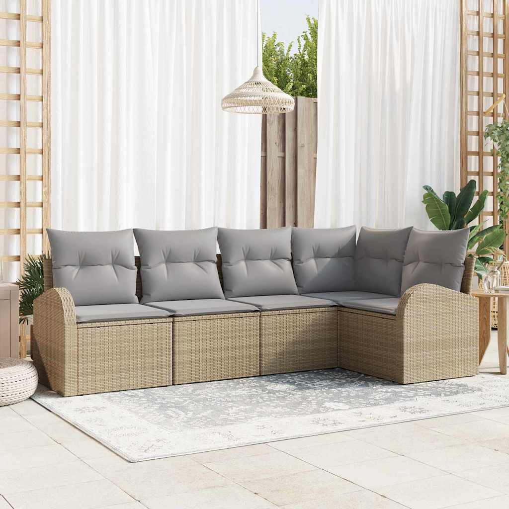 Set Divano da Giardino 5 pcs Beige e Grigio Chiaro polyrattan | homemem39