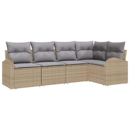 Set Divano da Giardino 5 pcs Beige e Grigio Chiaro polyrattan | homemem39