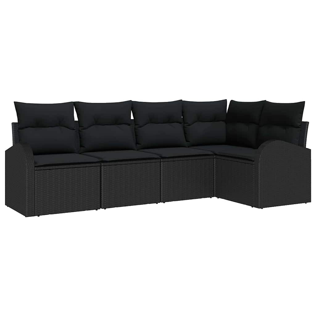 Set Divano da Giardino con cuscino 5 pcs Nero polyrattan | homemem39