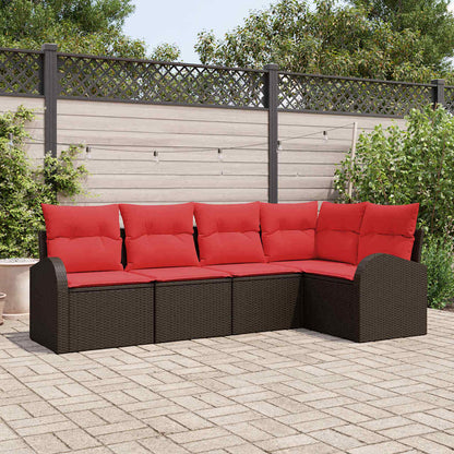 Set Divano da Giardino 5 pcs Marrone e Rosso polyrattan | homemem39