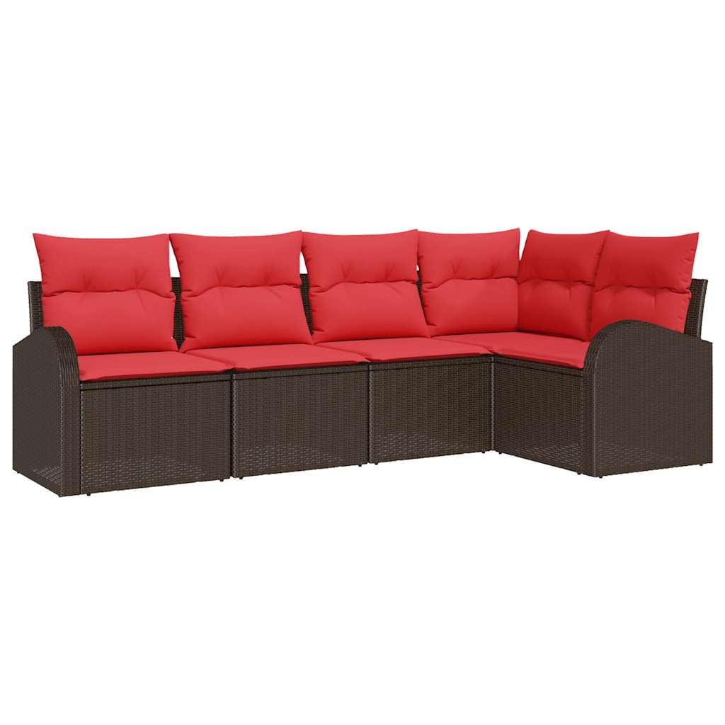 Set Divano da Giardino 5 pcs Marrone e Rosso polyrattan | homemem39