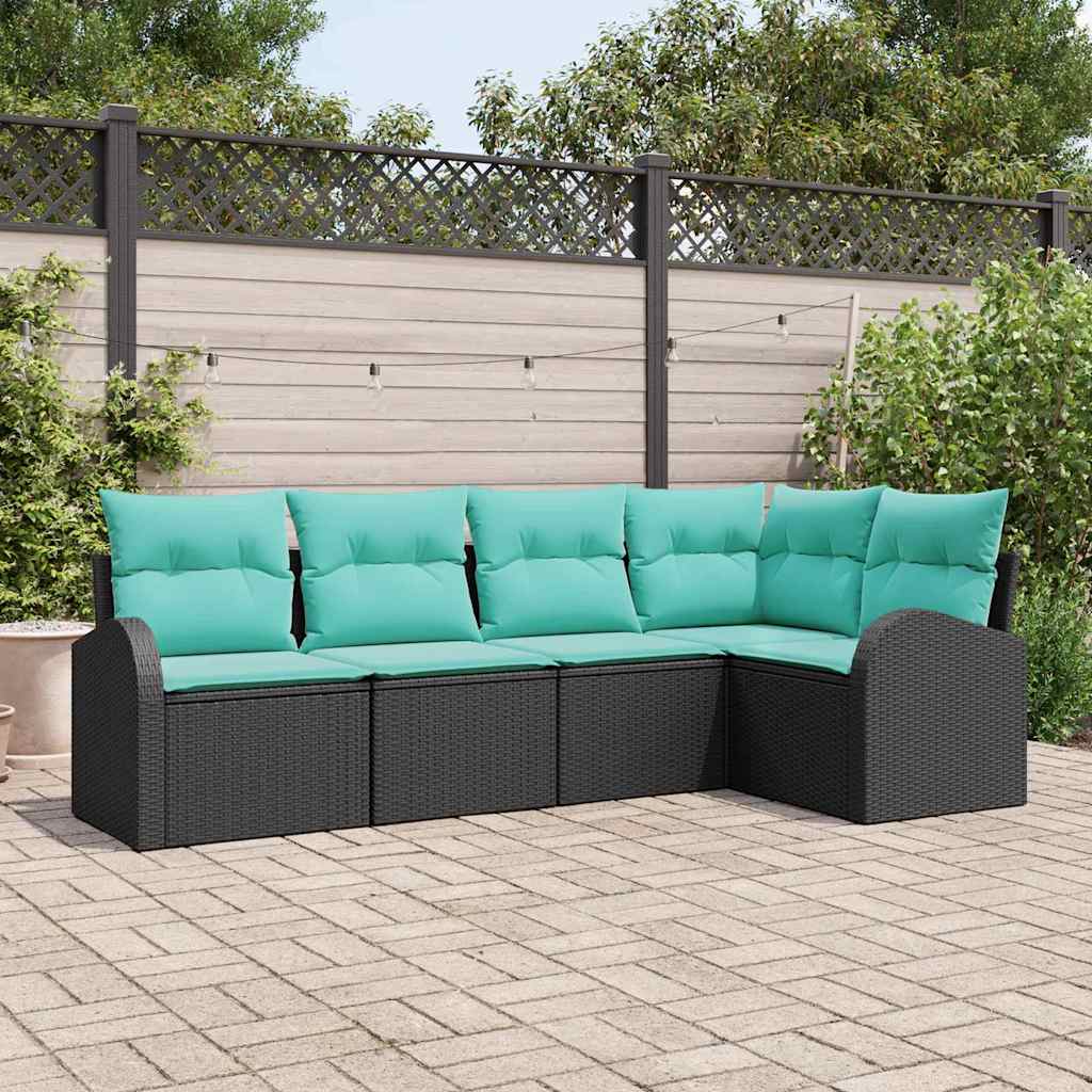 Set Divano da Giardino 5 pcs Nero e Turchese polyrattan | homemem39