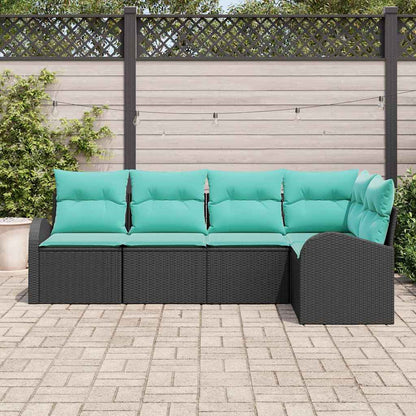Set Divano da Giardino 5 pcs Nero e Turchese polyrattan | homemem39