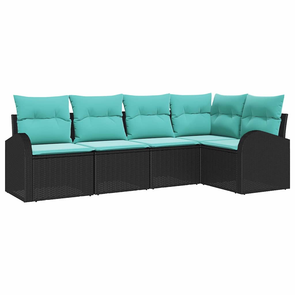 Set Divano da Giardino 5 pcs Nero e Turchese polyrattan | homemem39