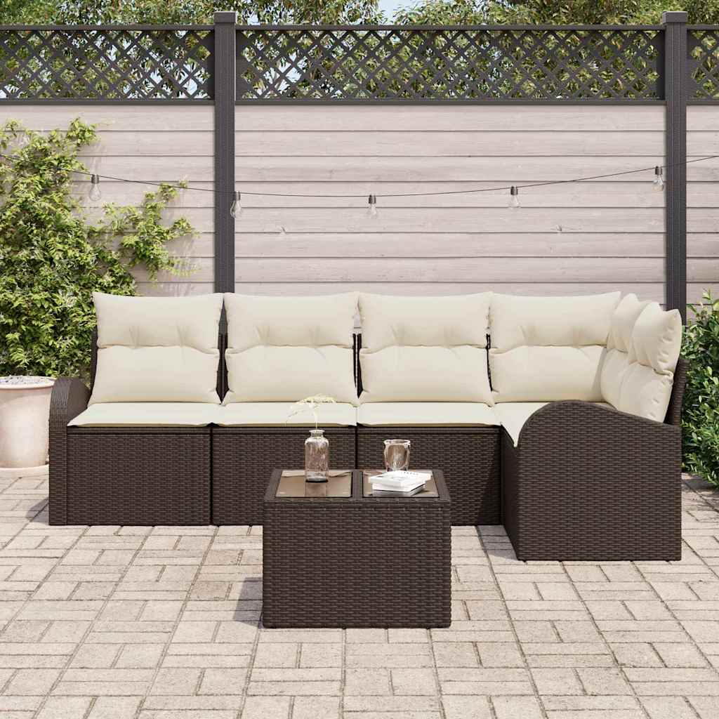 Set Divano da Giardino 6 pcs Marrone e bianco polyrattan | homemem39