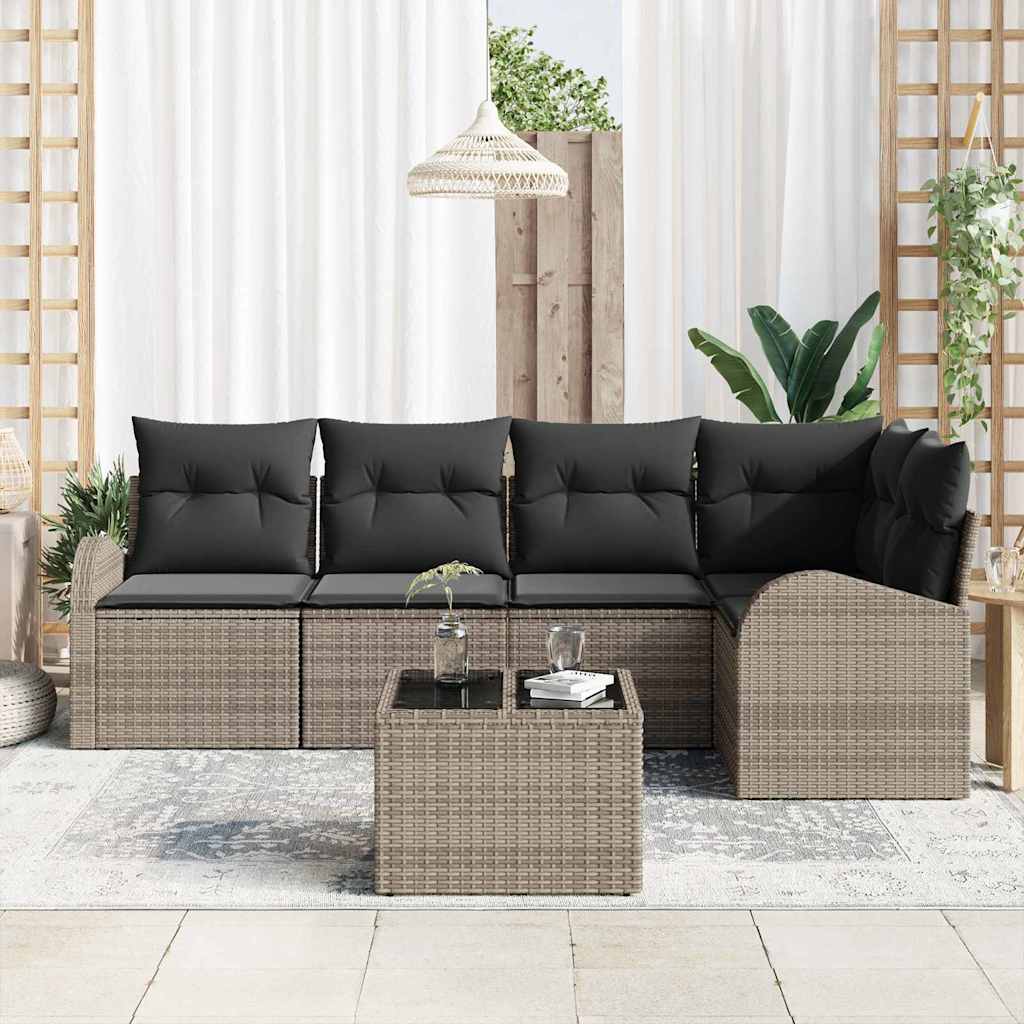 Set Divano da Giardino con cuscino 6 pcs Grigio polyrattan | homemem39