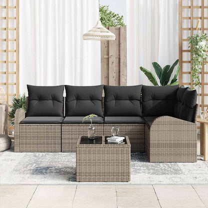 Set Divano da Giardino con cuscino 6 pcs Grigio polyrattan | homemem39