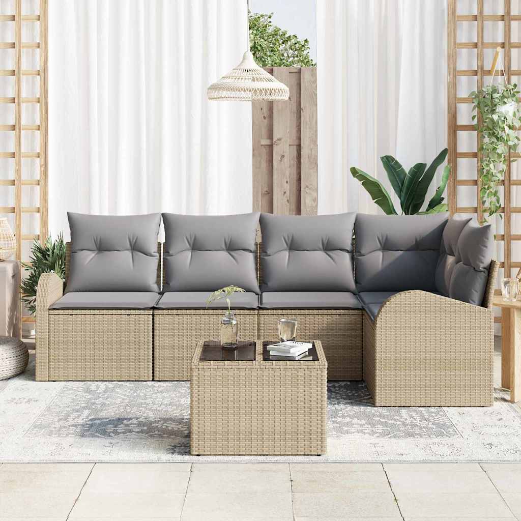 Set Divano da Giardino 6 pcs Beige e grigio chiaro polyrattan | homemem39