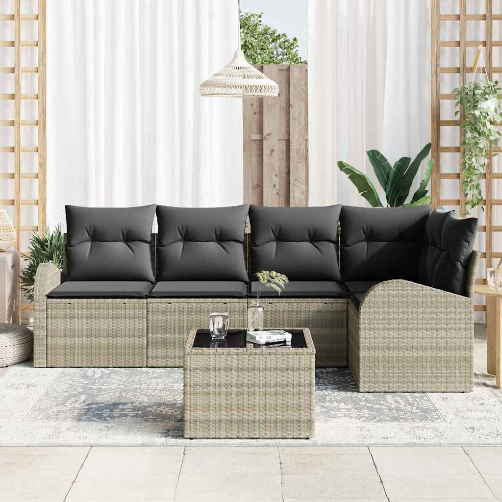 Set Divano da Giardino 6 pcs Grigio chiaro polyrattan | homemem39