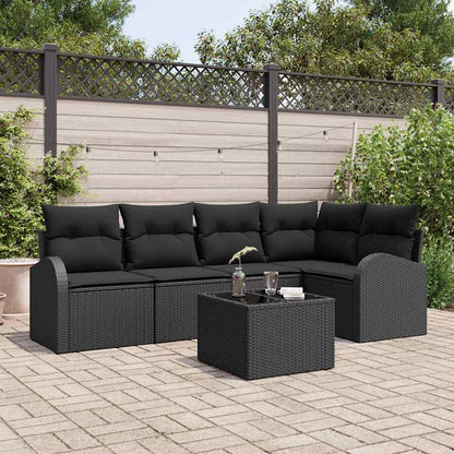 Set Divano da Giardino con cuscino 6 pcs Nero polyrattan | homemem39