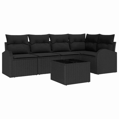 Set Divano da Giardino con cuscino 6 pcs Nero polyrattan | homemem39