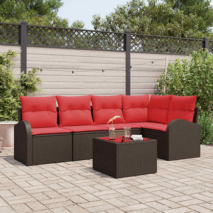 Set Divano da Giardino 6 pcs Marrone e Rosso polyrattan | homemem39